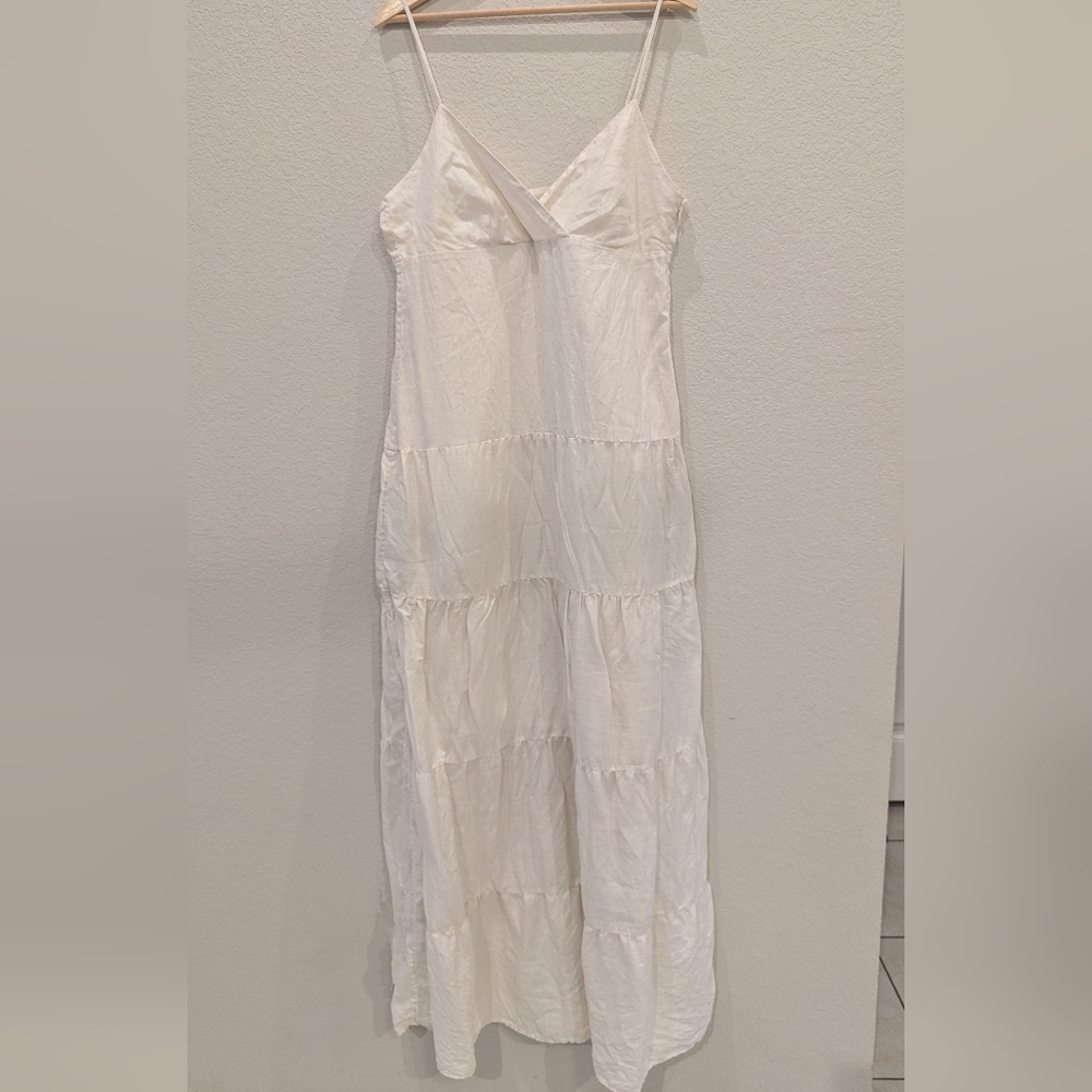 Cream Banana Republic Linen Tiered Maxi Dress